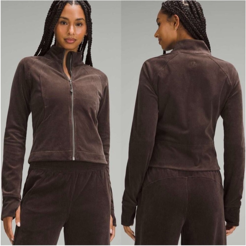 Lululemon Scuba Track Jacket Velvet‎ Cord in Espresso Sz 6